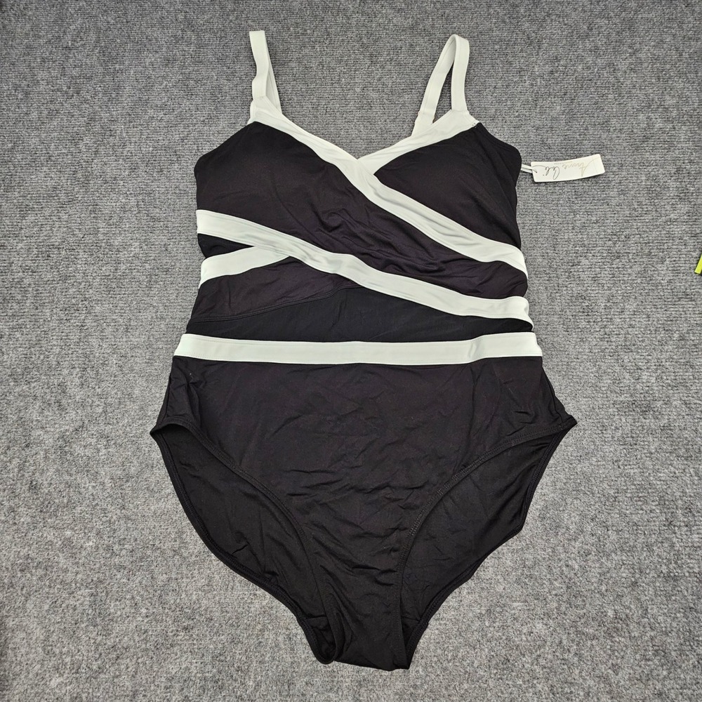 Anne Cole One Piece Swimsuit Womens 20W Black White Mesh Swimwear Removable Cups